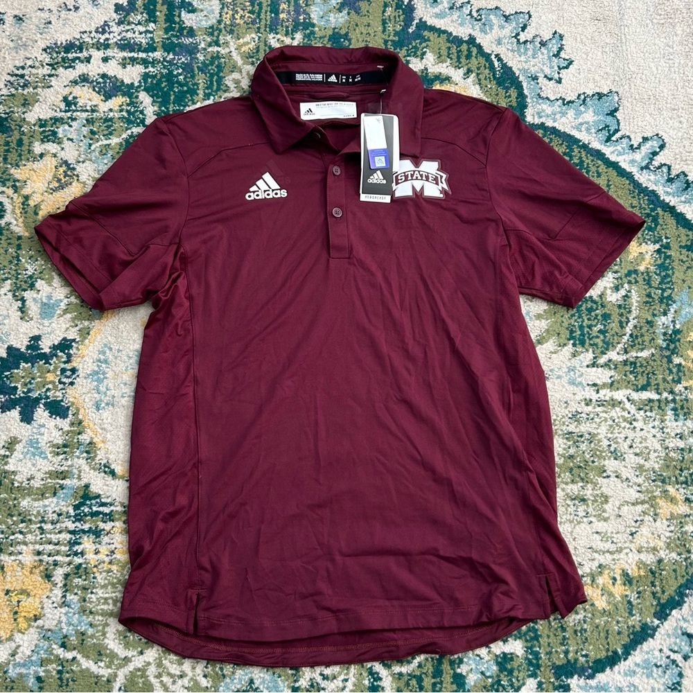 NEW $75 Adidas MSU Bulldogs MISSISSIPPI STATE tech polo shirt men size medium